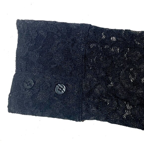 Women’s Moda International Sheer Black Lace Long Sleeve Button-Up Blouse Lg NWOT - Picture 5 of 8